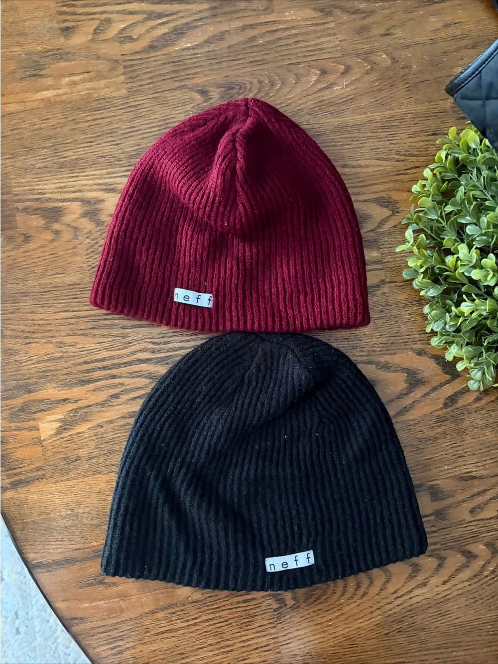 NEFF Ribbed Knit Beanie 2-Pack Burgundy & Black